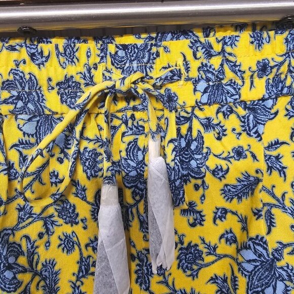 NWOT J. Jill Yellow Blue Floral Boho Tassel Pullon Elastic Waist Comfy Shorts L - Picture 3 of 10